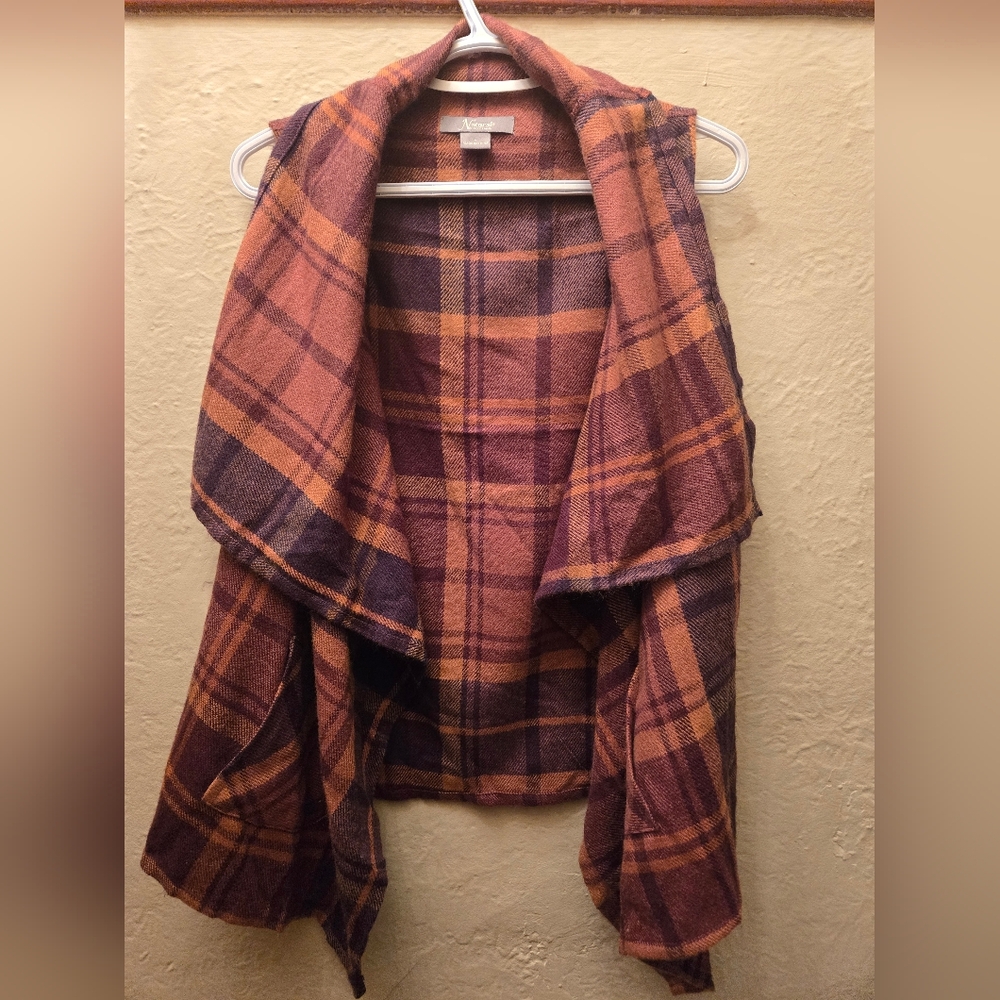 ❤️‍🔥Natural Reflections Plaid Drape Vest | Brown Rust Academia Cozy Layer - Picture 5 of 9